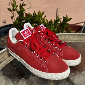 Adidas Crimson Red Suede Sneakers with White Trim